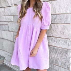 Purple puff sleeve dress